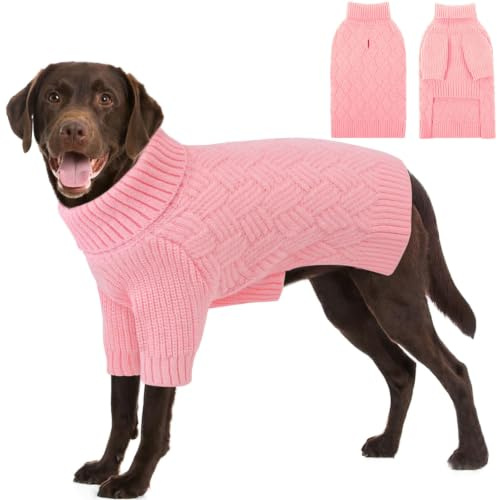 AOFITEE XXL Dog Jumper, Christmas Dog Jumper for Large Dogs Girl Boy, Pink | Warm Turtleneck Dogs Jumper with Sleeves, Fall Winter Large Dog Jumpers Knitted Sweater for Golden Retriever, Greyhound