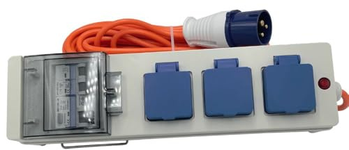 Connexion Mobile Mains Roller Power Unit with 3 UK 3 Pin Sockets, 2 USB Sockets 15m Cable, Neon light, RCD Breakers Electric Hook Up for Camping, Ideal for Tents, Caravans, Motorhomes, Boats