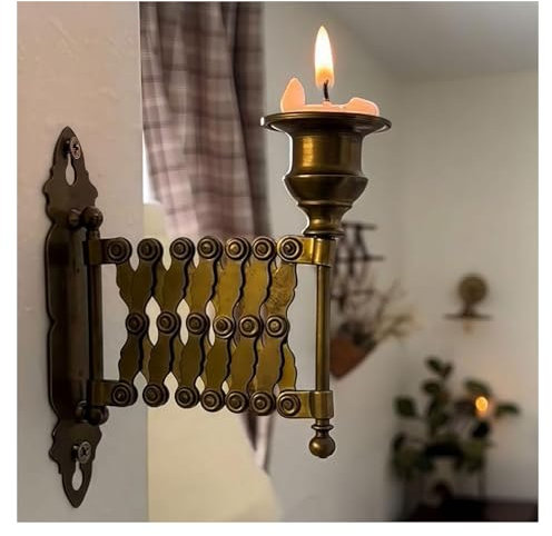 Bougeoir extensible en forme de chandelier mural vintage, bougeoir en laiton en métal, appliques accordéon françaises antiques pour salon, chambre à coucher
