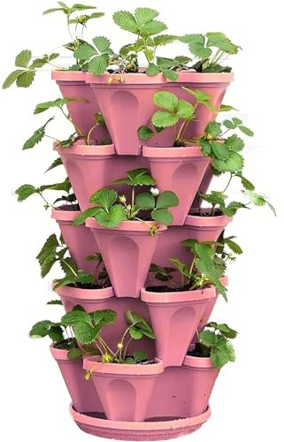 Maceta vertical de 6 niveles, torre de jardín apilable para fresas, hierbas, flores y verduras, macetas para interiores y exteriores con ruedas extraíbles para una fácil movilidad