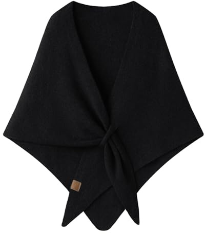 Générique Châle Triangle Femme en Laine Douce, Cape Manteau Chaud Tricoté avec Col Roulé, Poncho Tunique Écharpe de Mode pour l'Hiver noir Taille unique