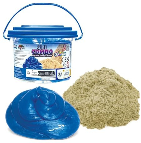 Lexibook, Seau 2-en-1 : Sable et Slime métallisé, Bleu/Beige, CRSLIM7LXB