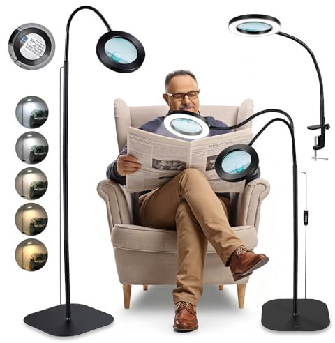 Lente d'ingrandimento da 10X 20X con luce e supporto, lente d'ingrandimento da tavolo 3-in-1 con 72 LED e modalità di colore dimmerabili (3 colori), lente d'ingrandimento rettangolare grande con