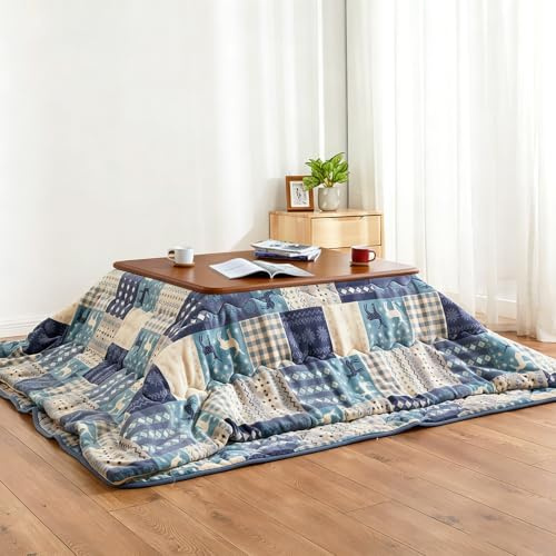 Kchsdool Japanese Kotatsu Table Solid Wood, Low Floor Desk with Built-in Heater Traditional Warming Furniture for Winter for Apartment Living Room(Brown,80cm)