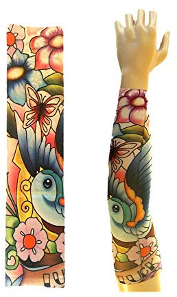 Manicotto Tattoo Manica Tatuaggio Finto Uccello Farfalla Fiori Tribale W105 Idea Regalo Natale Compleanno Festa