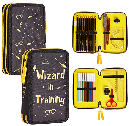 Harry Potter Federmäppchen, Kollektion von schule zubehör, Polyester Etui, Gelb, 1 Stück Federpenal, 2-Fach Etui Schule, Geschenke Fans