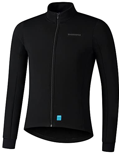 SHIMANO Herren Cycling Radjacke schwarz – winddicht, wasserabweisend & warm – Rennrad Jacke mit Rückentaschen – Größe M