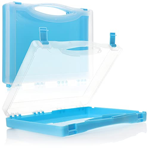 COM-FOUR® 2x Mehrzweckbox mit Griff – verschließbarer Kunststoffkoffer 25x16x3,5 cm – Werkzeug-Organizer, Kleinteilebox, Köderbox, Bastel- & Dübelbox, Mini-Koffer (Hellblau - 2 Stück)