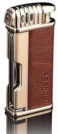 BAILEYU Encendedor de Pipas de Llama Suave con 3 Herramientas de Limpieza de Pipas Tubo de Metal Mechero Recargable de Butano Regalo para Hombres Fumadores,Gold