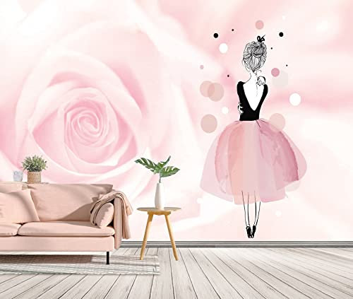 MWSSEGGE 3D Rose Roses Fleurs Danseuse Fille Papier Peint Intissé Utilisé Pour Salon Chambre Décoration Murale Pour Adolescents Et Enfants Murale (350x256 cm)