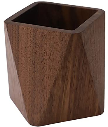 Soseelnee Black Walnut Wooden Pencil Box, Multiple-Use Desk Writing Stationary Organizer Wood Pen Holder Cups Office School Supplies Storage (Prismatic Shape)