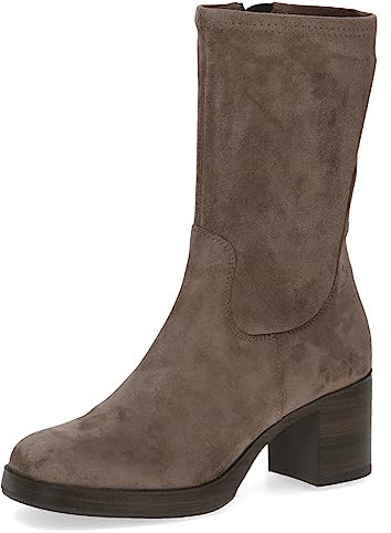 CAPRICE Damen Stiefeletten mit Absatz Memotion Hoher Schaft Blockabsatz Weite G, Braun (Taupe Stretch), 41 EU