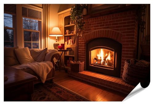 islandburner XXL Bild Poster Einladender Wohnraum Kamin Gemütliche Atmosphäre Ultimativer Komfort D Premium Bilder Fotodruck