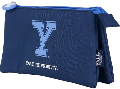 Dohe - Estuche Escolar 3 Compartimentos - Cierre de Cremalleras, Poliéster Resistente, 23x12x2,5 cm, Material escolar - Yale University Navy - Azul