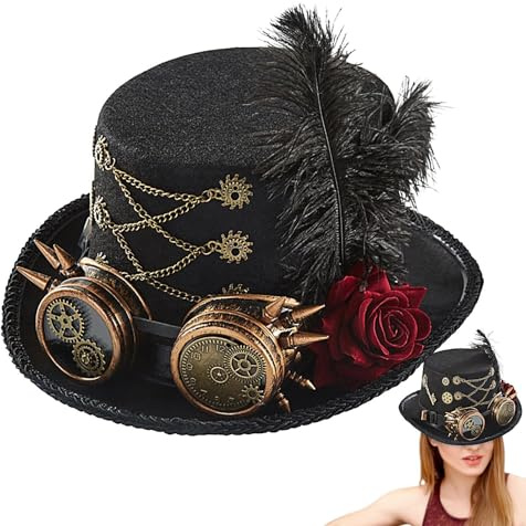 1/2 cappelli a cilindro Steampunk, alla moda, gotico, carnevale, unisex, con occhiali, design distintivo, cappello a cilindro steampunk, cappelli durevoli per travestimenti, feste, oggetti di scena