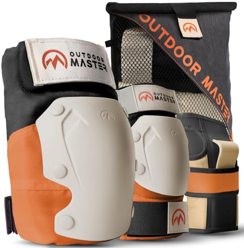OutdoorMaster Adult Knee and Elbow Pads Set - Skate Protective Gear with Wrist Guards - Adult & Youth - Orange, M/L - [6pcs]