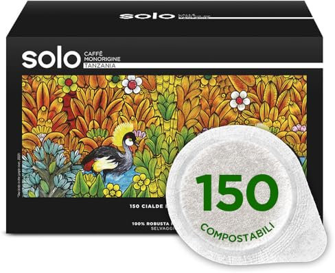 SOLO - Caffè Monorigine Tanzania, Cialde E.S.E. 44 mm, 150 Cialde Monodose, 100% Robusta Naturale, Compostabili