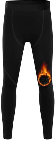 Blueleaf Boys Thermal Compression Pants - Youth Fleece Lined Athletic Leggings Kids Thermal Base Layer Sports Tights Cold Weather Gear Black M