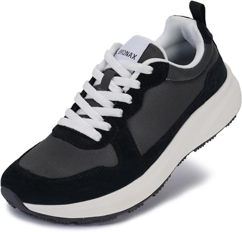BRONAX Womens Wide Width Athletic Shoes 7w Casual Classic Sneakers Black