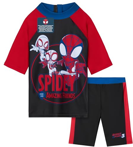 Get Trend Marvel Spidey Conjunto de Bañador Niño Bañador Natacion Bebe Set de Baño 2 Piezas con Camiseta y Pantalón (7-8 Años, Rojo Spidey)