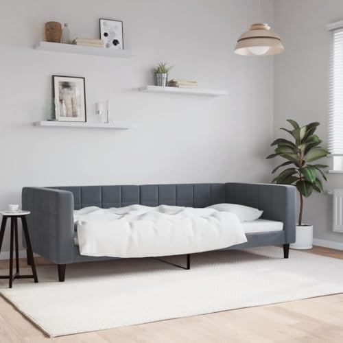vidaXL Tagesbett, Gästebett ohne Matratze, Bettsofa Schlafsofa für Schlafzimmer Wohnzimmer, Bettgestell Lattenrost Sofa, Modern, Dunkelgrau 90x200cm Samt