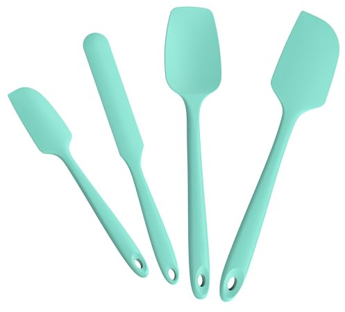 Doosu Juego de 4 espátulas de silicona: Espátula plana de goma para hornear resistente al calor de 315 °C de grado alimenticio libre de BPA utensilios de cocina espátula para mezclar raspar (Aqua Sky)