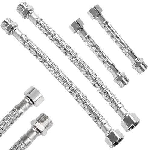Flexschlauch 1/2 Zoll, Panzerschlauch 1/2 Zoll, 4 Stück Edelstahl Panzerschlauch, Flexibler Wasserschlauch Wasseranschluss VerläNgerung FüR Wasserhahn Eckventil In Wc, Bad und Küche(20cm/10cm)