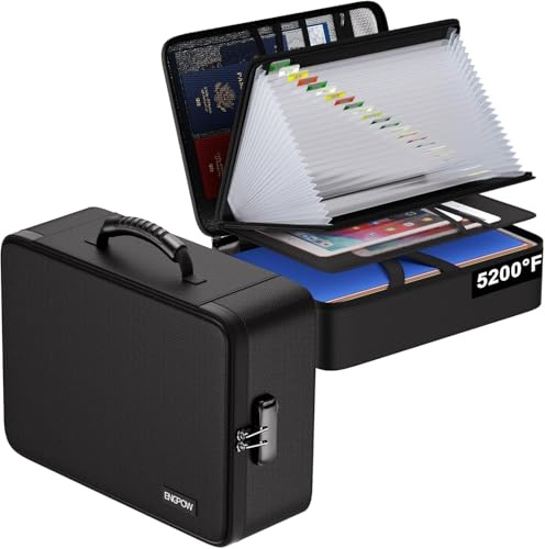 ENGPOW 5200℉ Fireproof Document Box with Lock,25 Pockets Accordion Folder | Multi-Layer,Waterproof Document Bag,File Organiser,Document Safe Storage,for A4 Documents,Passports,Cards