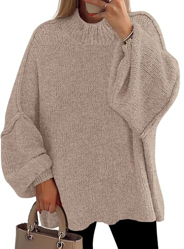 PRETTYGARDEN Women's 2026 Fall Oversized Sweaters Chunky Knit Mock Neck Long Sleeve Casual Trendy Pullover Winter Clothes (Camel,Medium)