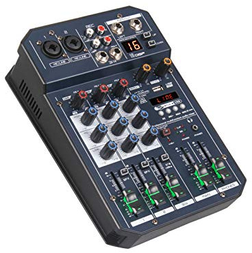 Live Mixers Table de mixage audio 4 canaux – Console de mixage DJ numérique professionnelle pour streaming en direct, karaoké et enregistrement