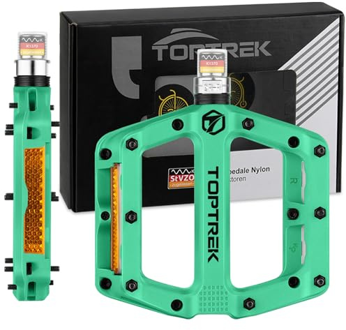 toptrek Pédales de vélo, avec réflecteurs StVZO, pédales plates en nylon composite, 3 paliers, antidérapantes, pour vélo de route, VTT, trekking, vélo électrique (vert)