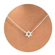 PRTGL Collar Mujer- Chapada en Oro Blanco 14K Estrella de David Collar con Colgante Mujer Plata