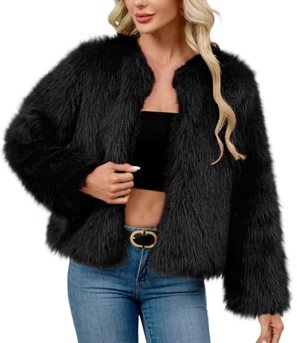 Wyongtao Veste Femme Hiver En Fausse Fourrure Court Manteau Fourrure Femme Blouson Cardigan Fausse Duveteux Et En Peluche Gilet Jacket Manches Longues Épais Et Chaud Top Coat D'Hiver Chic Et Elegant