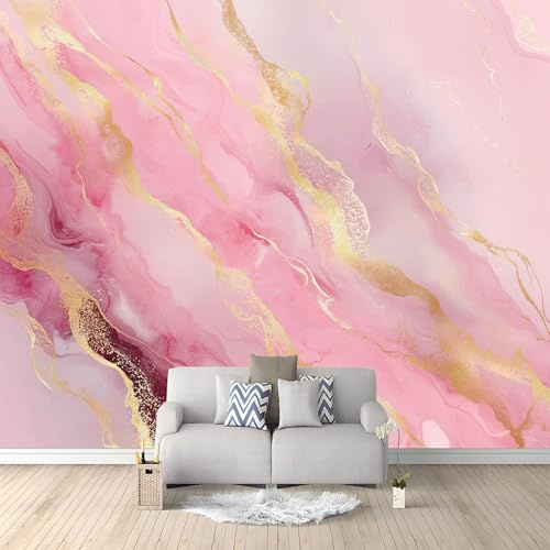 Générique Papier Peint Panoramique Délicat Marbre Artistique, Rose Clair Tableaux Muraux Photo 350 x 256 cm (L x H) – Décoration Intérieure pour Salon et Chambre à Coucher