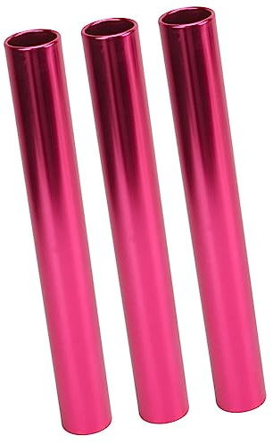 Asixxsix Bastones de Relevo de Aleación de Aluminio con Agarre Cómodo para Carreras de Pista y Campo, Color Brillante, Juego de 3 (Rosa roja)