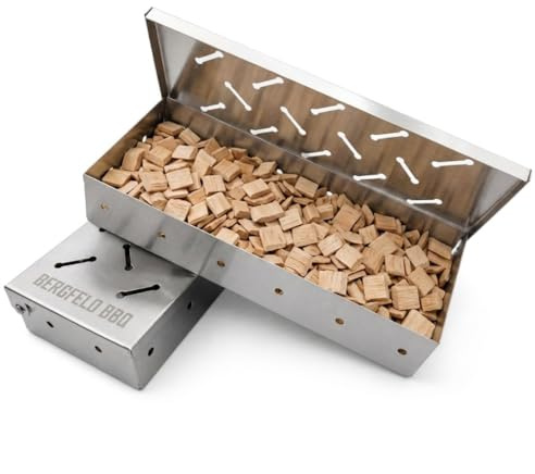 Bergfeld BBQ – Confezione doppia – 2 scatole per affumicatura con trucioli per tutti i tipi di barbecue – Smoker Box in robusto acciaio inox per grigliare – Aroma per carne, pesce e verdure