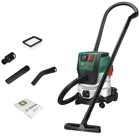 Bosch Aspirador en seco y húmedo PAS20-220P (Tubos de extensión, Manguera de aspiración de 2,2 m, Tubo Flexible/acodado, boquillas para Suelos y Ranuras, Filtro Plisado Plano, UniversalAdapter)