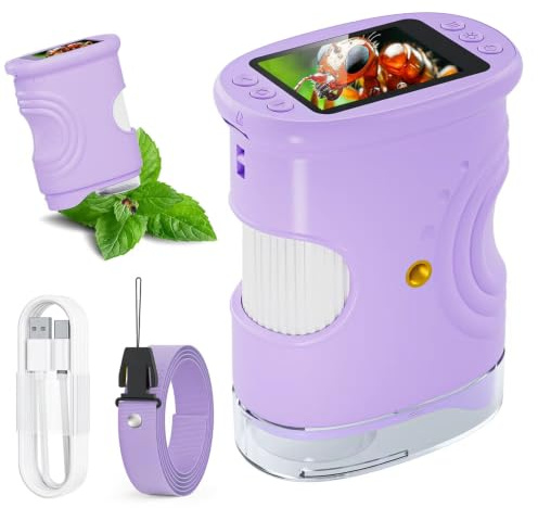 Microscope Numérique pour Enfants, YYCT écran 2 Pouces HD 1080P Microscope Enfant, 1000X Rechargeable Microscope pour Expériences Scientifiques en Extérieur, à partir de 3 Ans (Purple)