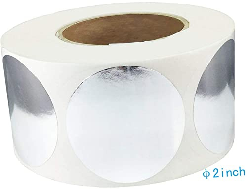 Adhesivo decorativo para pared de 5 cm, diseño de círculos, color plateado metálico, para organizar inventario, etiquetas reflectantes (500 unidades por rollo)