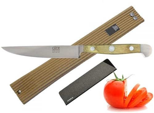 Güde Alpha Olive kökskniv, Santoku, Santoku, skalare, Chai Dao skivkniv, trä, 1) Messer Ohne Gravur, Steakmesser glatt 12 cm