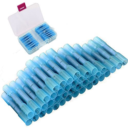 Connecteurs thermorétractables, kit bornes à sertir CESFONJER, bornes connecteurs thermorétractables, connecteurs fils étanches, épissure à sertir, 40 bornes sans soudure pour fil 16-14 AWG (bleu)