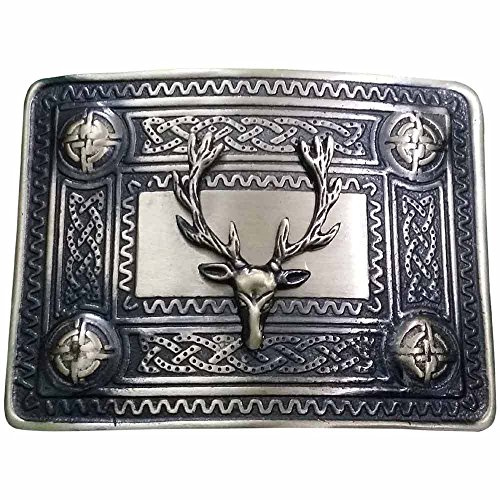 Men's Scottish Kilt Belt Buckles Various Design Brass Finish (Antique, Stag Head Badge Buckle)