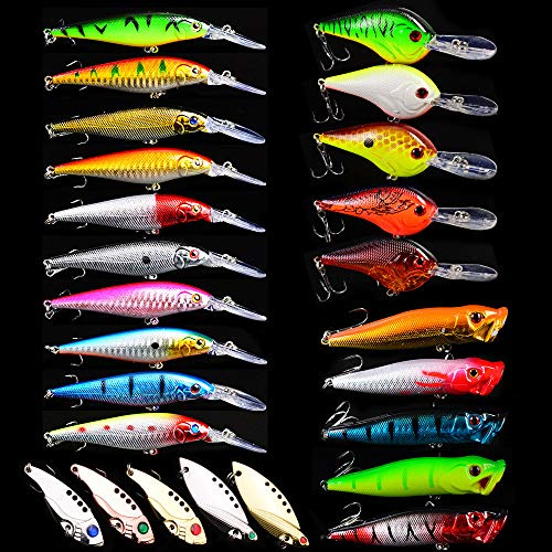 CHAWHO 25pcs Set di Esche da Pesca per Pesciolini, Esche Duro in Plastica Artificiali, Esche per Acqua Dolce e Salata