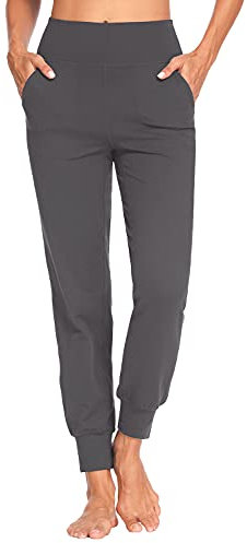 MOVE BEYOND Butterweiche Jogginghose Damen Yogahose Hoher Bund Sporthose Lang Trainingshose mit 4 Taschen, Grau, L