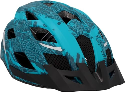 Fischer Erwachsene Fahrradhelm, Radhelm, Cityhelm Urban Plus NY, S/M, 52-59cm, blau, mit integriertem LED-Rücklicht