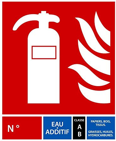 Panneau PVC 5mm 18x28cm Extincteur Eau + Additif Incendie