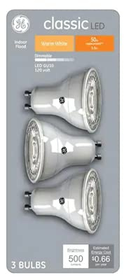 GE Classic LED MR16, Dimmable, 5.5 watt, 50 watt Equivalent, Warm White Flood Light Bulb GU10 pin Base (3 Pack)