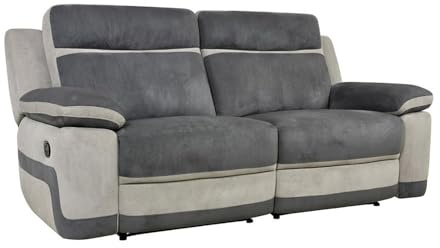 Canapé 3 Places Relax en Microfibre TALCA - Anthracite et Gris Clair