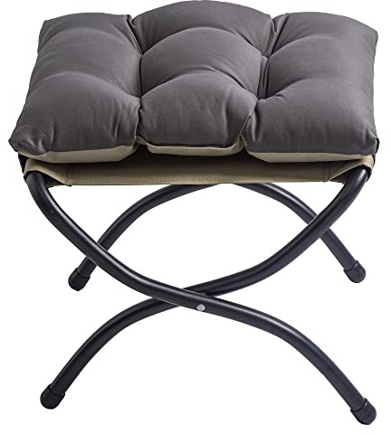 WELL-STRONG 15 Foldable Foot Stool Ottoman with Metal Frame - Washable Dark Grey Upholstered Indoor/Outdoor Footrest for Living Room, Bedroom, Patio - Space-Saving Compact Design