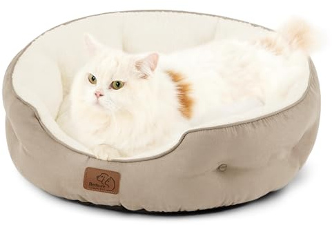 Bedsure Letto per Cani Piccoli Lavabile - Letti Grandi per Gatti da Interno e Cuccioli, Letto Rotondo per Cani di Media Taglia con Fondo Antiscivolo, cammello, 51 x 48 x 15cm